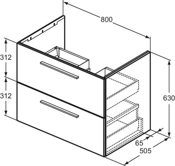 Ideal Standard i.life B Möbel-Set 120 cm – 2 Auszüge, 2 offene Fächer, Chrom/Weiß matt