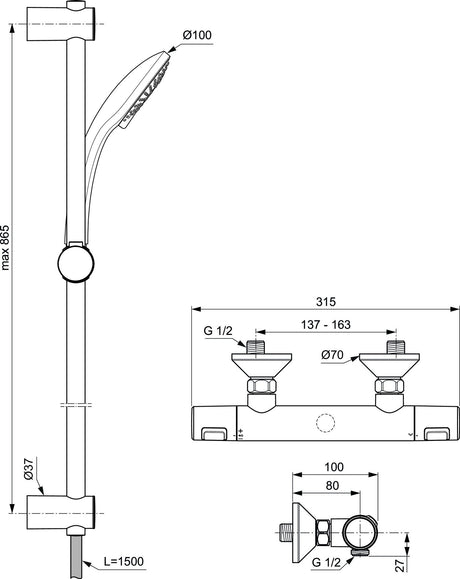 Ideal Standard Ceraplan Armaturen-Bundle: Waschtischarmatur, Brausekombination & Thermostat in Chrom