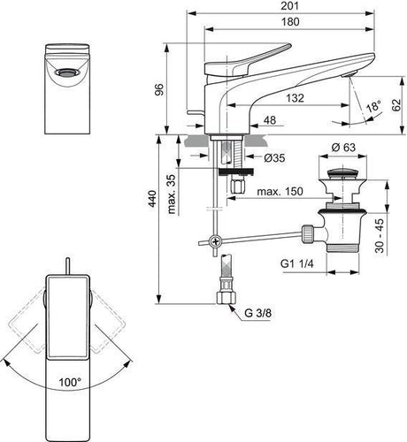 Ideal Standard Conca Waschtisch-Paket Bundle06 mit Unterschrank Eiche hell, Spiegel und Armatur