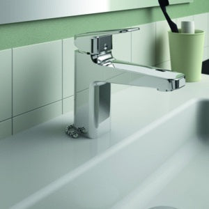 IDEAL STANDARD Ceraplan WT-Armatur H90 Chrom mit Kette, 124 mm Ausladung, ohne Ablaufgarnitur