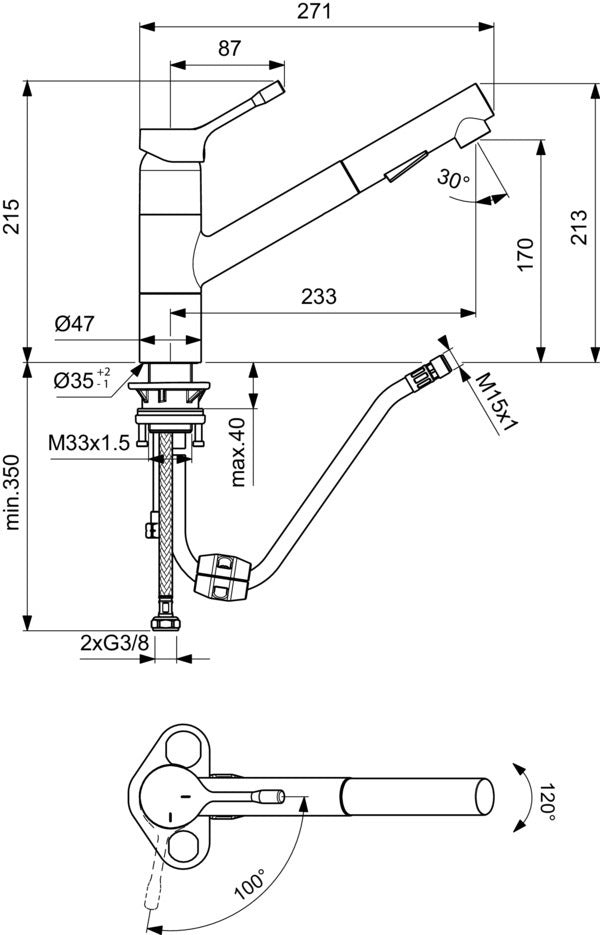 IDEAL STANDARD Ceralook Küchenarmatur mit herausziehbarer Handbrause, 233 mm Ausladung, Chrom