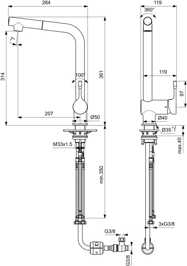 IDEAL STANDARD Ceralook Küchenarmatur mit hohem Auslauf und herausziehbarer Handbrause, Chrom