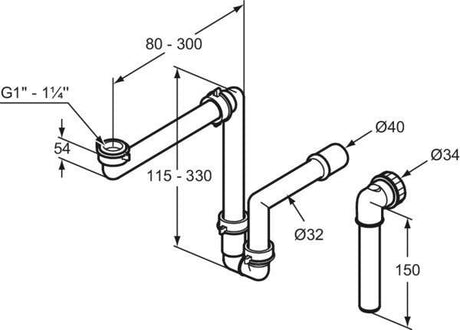 IDEAL STANDARD Raumsparsiphon für Möbel – Flexibles Siphonrohr mit Rosette, Weiß