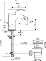 Ideal Standard Alpha Bidetarmatur Chrom mit Ablaufgarnitur und 96 mm Ausladung