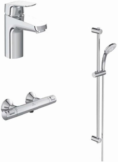 Ideal Standard Ceraflex Armaturenpaket Chrom – Waschtischarmatur, Brausethermostat & Brausekombination