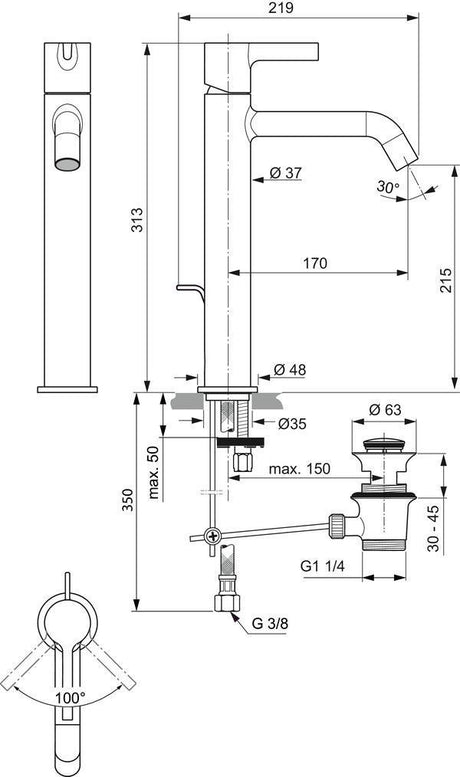Ideal Standard Conca Waschtisch-Paket Bundle04: Waschtisch, Unterschrank Anthrazit, Spiegel & Armatur