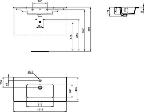 IDEAL STANDARD Möbelpaket Eurovit+ mit Waschtisch 101 cm und Unterschrank 100 cm, 2 Auszüge, Weiß/Hellgrau
