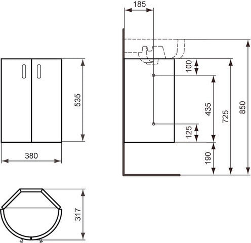 IDEAL STANDARD Connect Tür, links, für Eck-Waschtischunterschrank 380 mm, Hochglanz Weiß lackiert