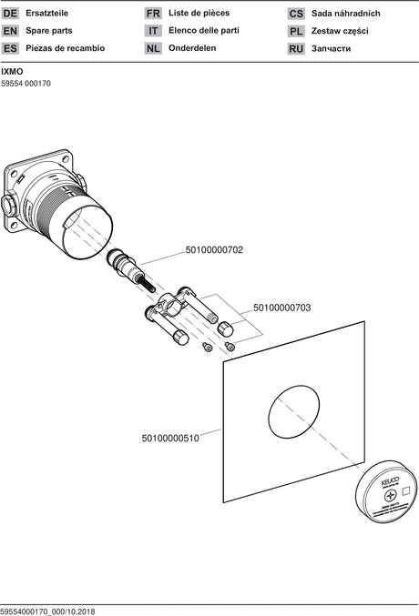 KEUCO IXMO_solo Unterputz-Funktionseinheit für Thermostat mit Schlauchanschluss – Einbautiefe 65–95 mm