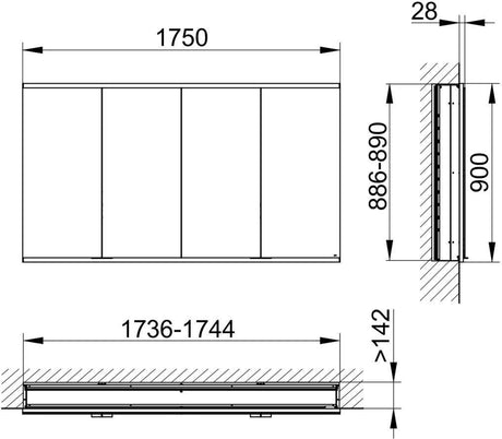 KEUCO Royal Modular 2.0 Spiegelschrank, beleuchtet, Wandeinbau, 1750 mm, silber-eloxiert