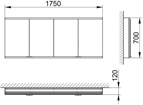 KEUCO Royal Modular 2.0 Spiegelschrank, beleuchtet, 1750 mm, 4 Türen, silber-eloxiert, ohne Steckdose