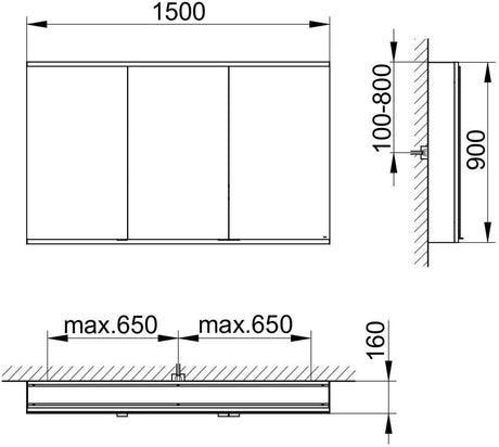 KEUCO Royal Modular 2.0 Spiegelschrank 900 mm, beleuchtet, 2 Steckdosen, silber-eloxiert