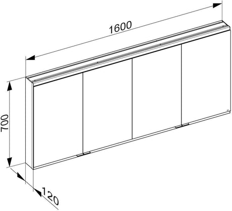 KEUCO Royal Modular 2.0 Spiegelschrank 1600 mm beleuchtet, 4 Türen, silber-eloxiert