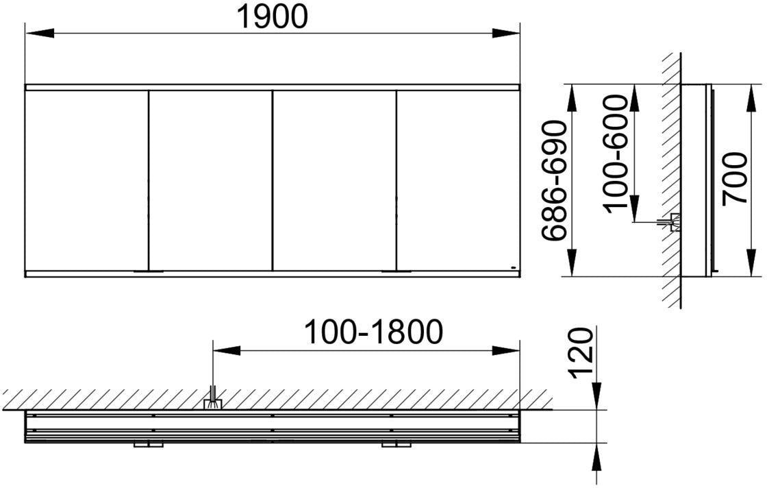 KEUCO Royal Modular 2.0 Spiegelschrank 1900 mm, LED Ober- und Unterbeleuchtung, silber-eloxiert, 4 Türen