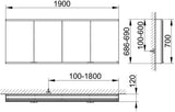KEUCO Royal Modular 2.0 Spiegelschrank 1900 mm, LED Ober- und Unterbeleuchtung, silber-eloxiert, 4 Türen