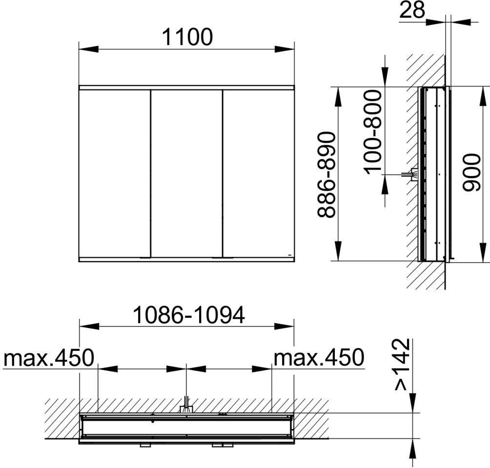 KEUCO Royal Modular 2.0 Spiegelschrank beleuchtet 900 mm, Wandeinbau, 2 Steckdosen, silber-eloxiert