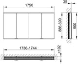 KEUCO Royal Modular 2.0 Spiegelschrank, beleuchtet, Wandeinbau, 1750 mm, silber-eloxiert