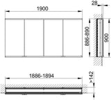 KEUCO Royal Modular 2.0 Spiegelschrank Einbau 1900 mm, unbeleuchtet, 4 Türen, silber-eloxiert