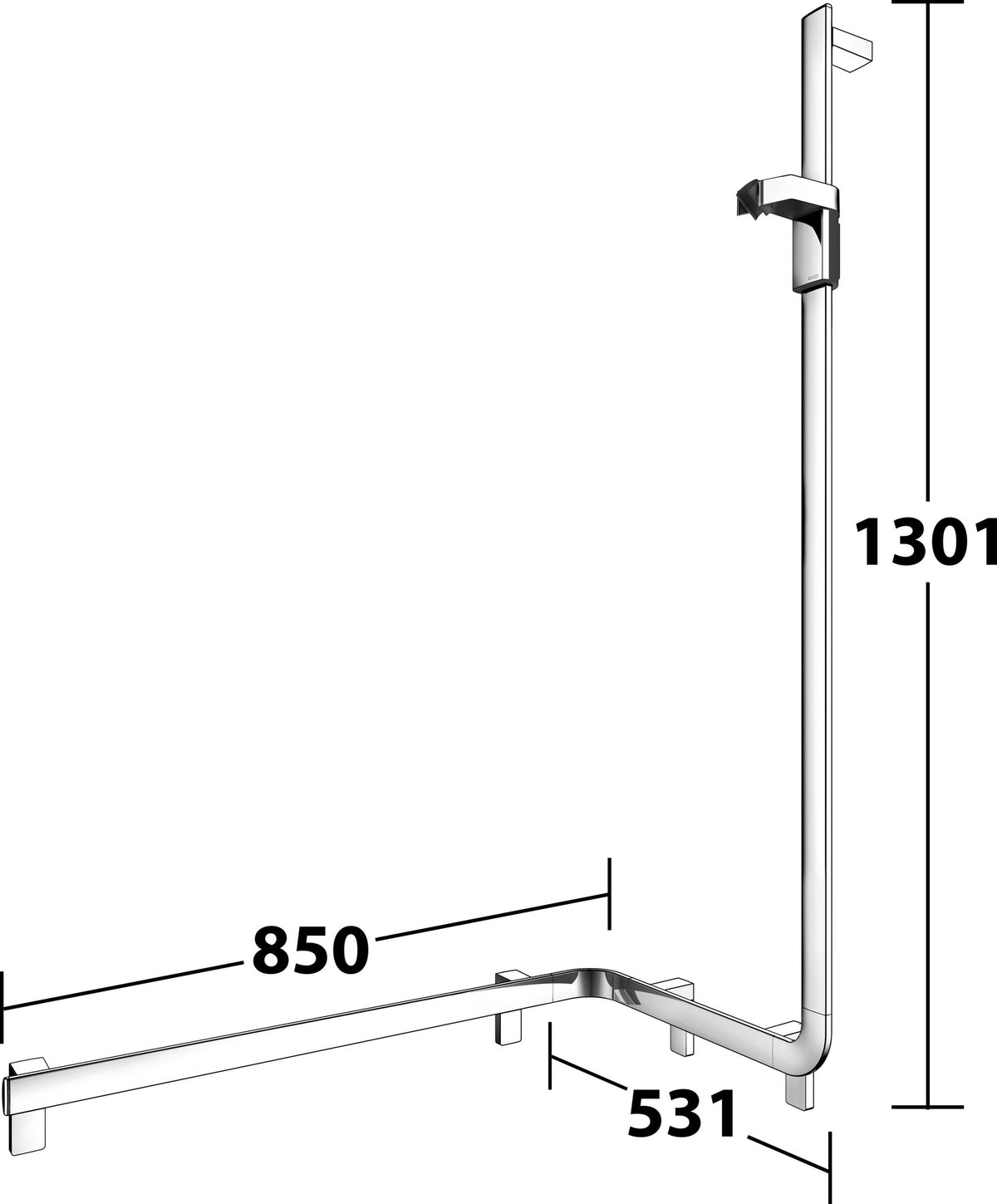 KEUCO AXESS Duschhandlauf 550/531/1301 mm mit Brausestange rechts, silber-eloxiert