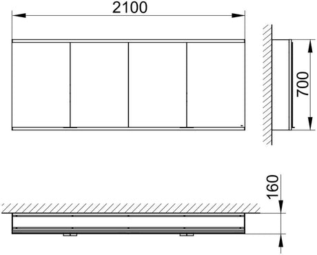 KEUCO Royal Modular 2.0 Spiegelschrank 2100 mm, unbeleuchtet, ohne Steckdose, silber-eloxiert