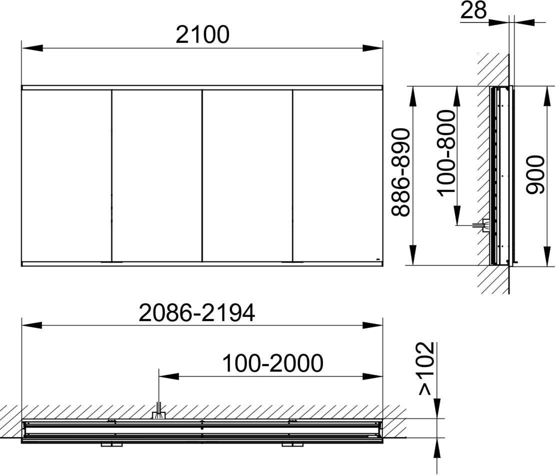 KEUCO Royal Modular 2.0 Spiegelschrank Wandeinbau 2100 mm, 4 Türen, ohne Beleuchtung, silber-eloxiert