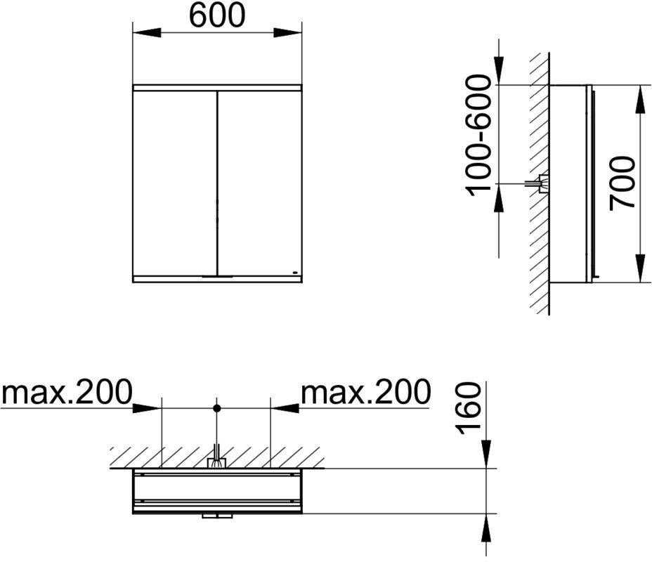 KEUCO Royal Modular 2.0 Spiegelschrank 600 mm, unbeleuchtet, mit Steckdose und USB, silber-eloxiert