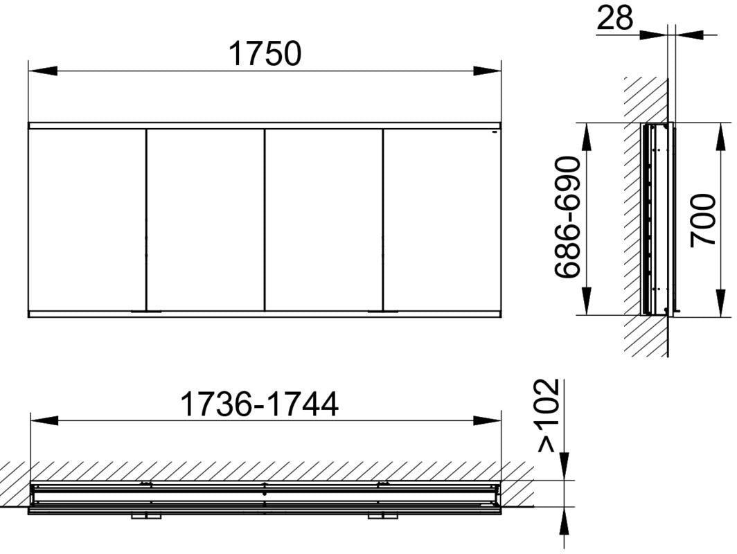 KEUCO Royal Modular 2.0 Spiegelschrank, beleuchtet, Wandeinbau, 1750 mm, silber-eloxiert