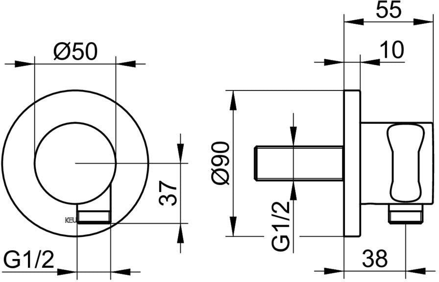 KEUCO IXMO Schlauchanschluss 59592 mit Brausehalter, rund, verchromt