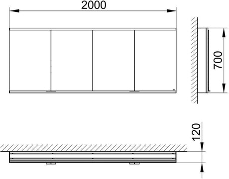 KEUCO Royal Modular 2.0 Spiegelschrank 2000 mm, 4 Türen, unbeleuchtet, silber-eloxiert