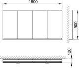 KEUCO Royal Modular 2.0 Spiegelschrank Wandeinbau 1800 mm, 4 Türen, silber-eloxiert