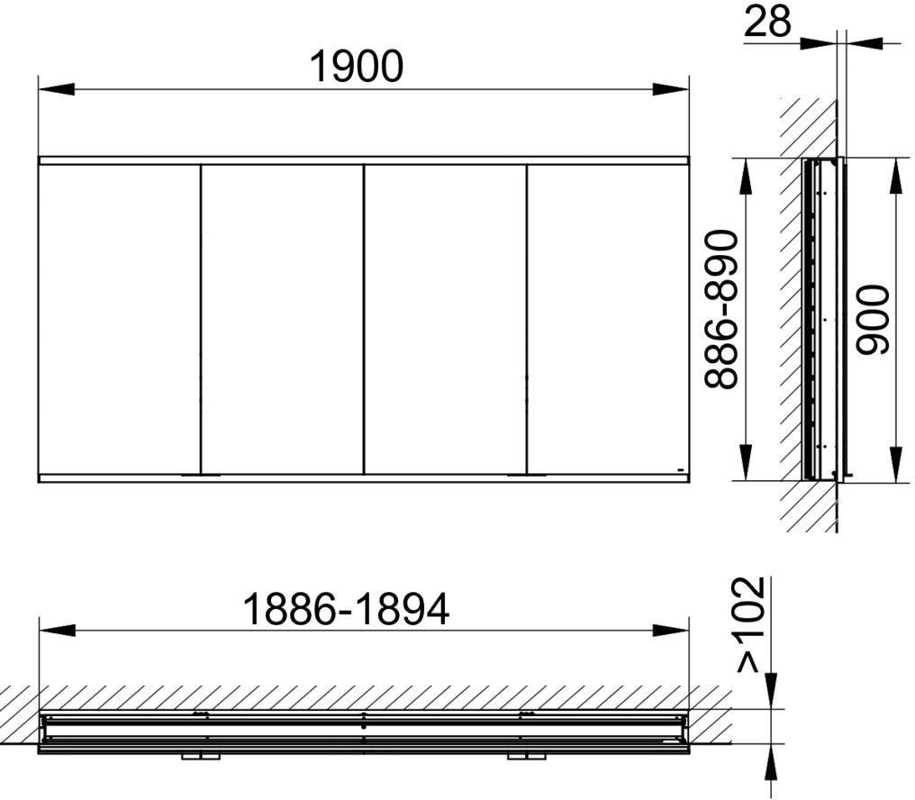 KEUCO Royal Modular 2.0 Spiegelschrank Einbau 1900 mm, unbeleuchtet, 4 Türen, silber-eloxiert