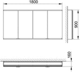 KEUCO Royal Modular 2.0 Spiegelschrank Wandeinbau 1800 mm, 4 Türen, silber-eloxiert