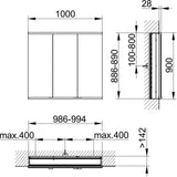 KEUCO Royal Modular 2.0 Spiegelschrank beleuchtet 900 mm, Wandeinbau, 2 Steckdosen, silber-eloxiert