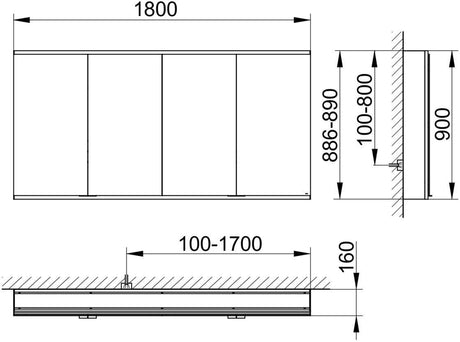 KEUCO Royal Modular 2.0 Spiegelschrank 1800 mm, beleuchtet, silber-eloxiert, Wandvorbau