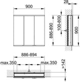 KEUCO Royal Modular 2.0 Spiegelschrank beleuchtet 900 mm, Wandeinbau, 2 Steckdosen, silber-eloxiert