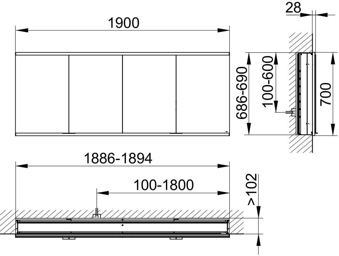 KEUCO Royal Modular 2.0 Spiegelschrank, beleuchtet, Wandeinbau, 1900 mm, silber-eloxiert