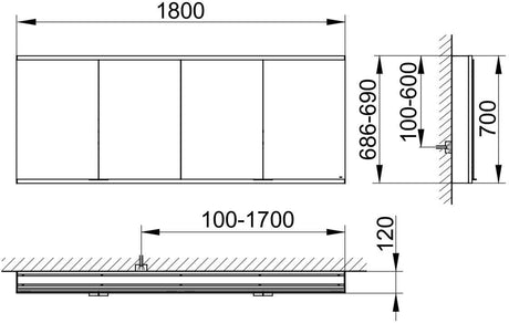 KEUCO Royal Modular 2.0 Spiegelschrank 1800 mm, beleuchtet, silber-eloxiert, Wandvorbau