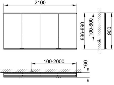 KEUCO Royal Modular 2.0 Spiegelschrank 2100 mm, unbeleuchtet, ohne Steckdose, silber-eloxiert