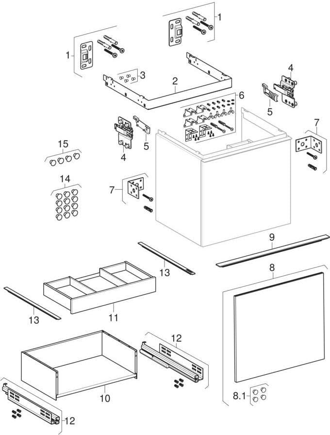 Geberit Acanto Waschtischunterschrank 120 cm Nussbaum mit Schublade und Innenschublade