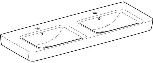 Geberit Renova Plan Doppelwaschtisch 130x48 cm mit Hahnloch und Überlauf in Weiß