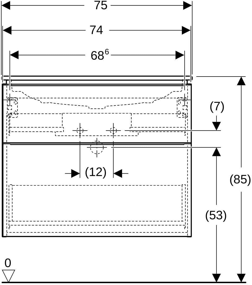 Geberit iCon Waschtischset 75 cm mit Unterschrank, 2 Schubladen, weiß hochglanz, KeraTect