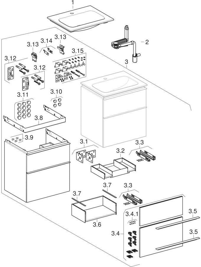 Geberit iCon Waschtischset 90 cm mit Unterschrank, 2 Schubladen, weiß hochglanz