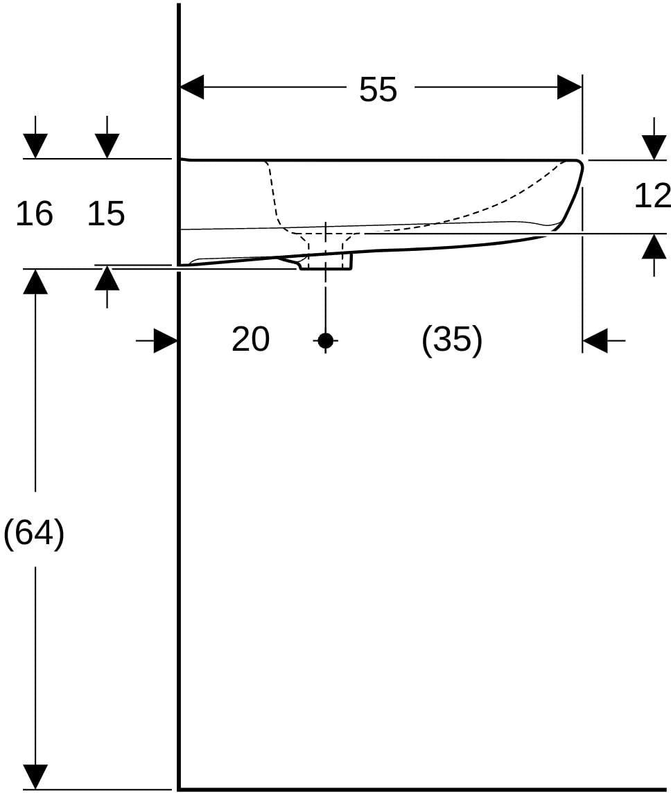 GEBERIT Renova Comfort Waschtisch barrierefrei 55x55 cm ohne Hahnloch ohne Überlauf weiß