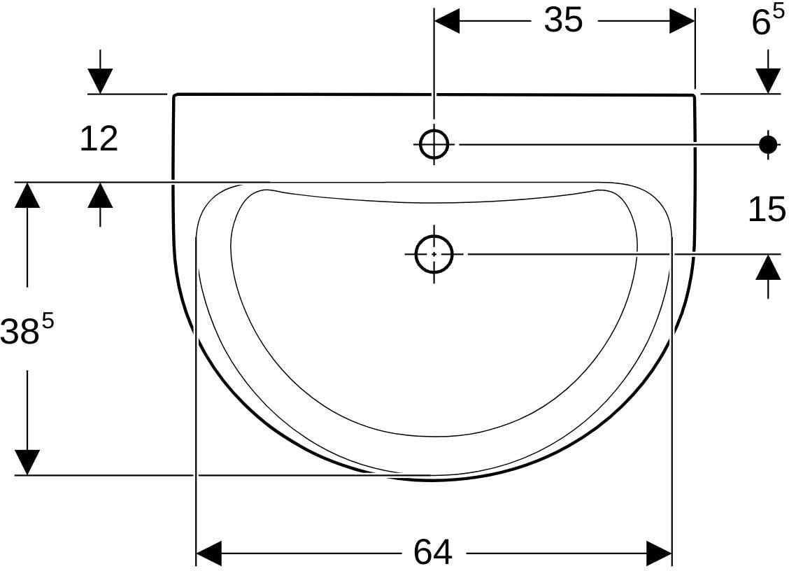 Geberit Renova Waschtisch 60x48 cm mit Hahnloch mittig, ohne Überlauf, weiß, KeraTect