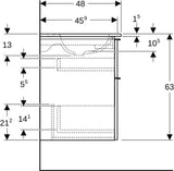Geberit iCon Waschtischset 75 cm mit Unterschrank, 2 Schubladen, weiß hochglanz, Griff weiß matt