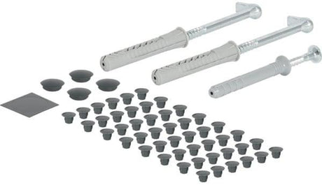 GEBERIT Acanto Befestigungsmaterial für Hochschränke – 8 Deckkappen, 3 Dübel, 2 Haken, 1 Schraube