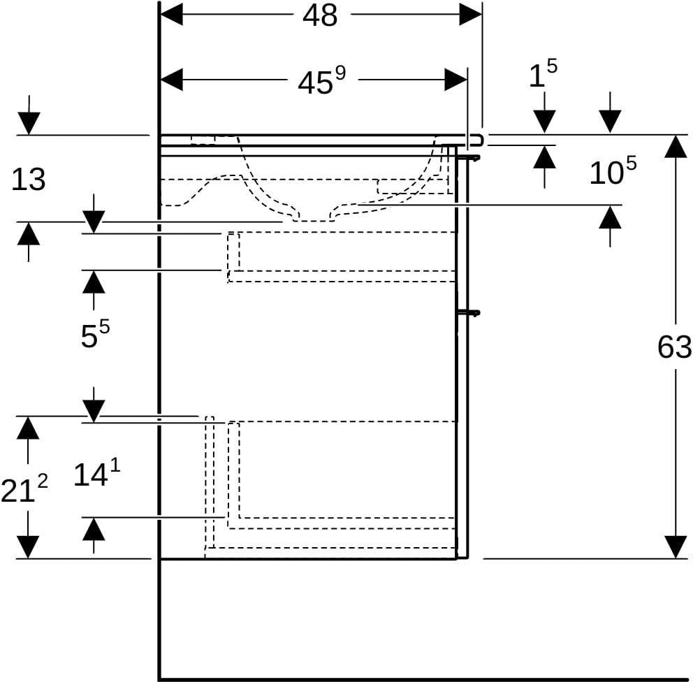 Geberit iCon Waschtischset 75 cm mit Unterschrank, 2 Schubladen, weiß hochglanz, KeraTect