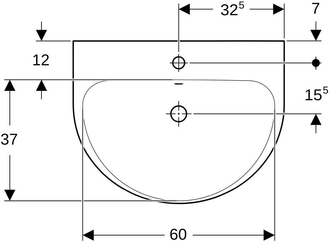 Geberit Renova Waschtisch 60 cm mit Hahnloch & Überlauf, weiß, KeraTect