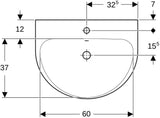 Geberit Renova Waschtisch 60 cm mit Hahnloch & Überlauf, weiß, KeraTect