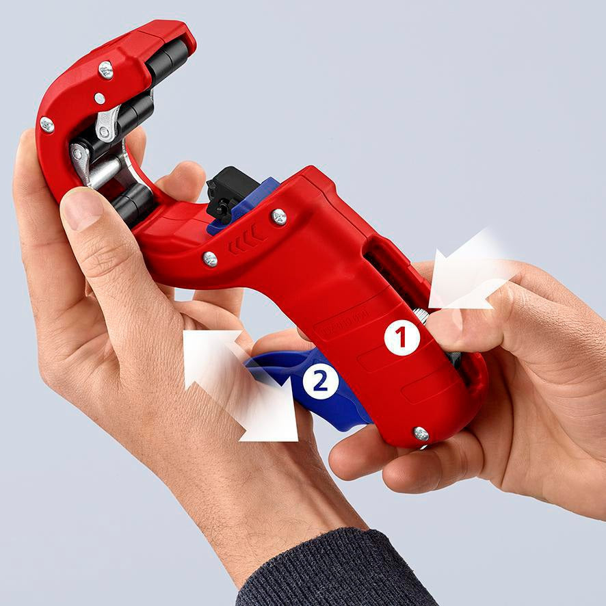KNIPEX Rohrschneider DP50 für Ø 32, 40 und 50 mm Hausabwasserrohre aus Kunststoff, 165 mm